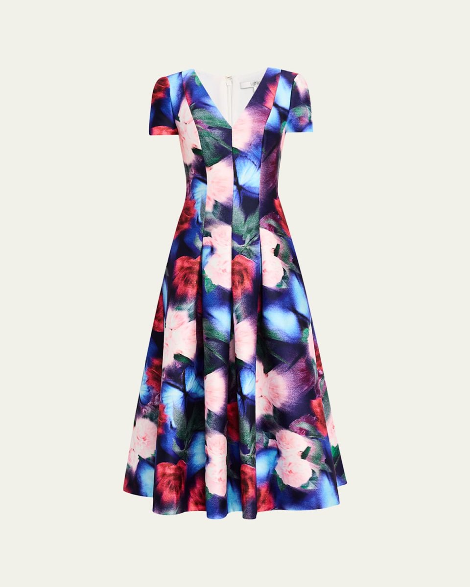 Pleated Floral-Print Midi Dress